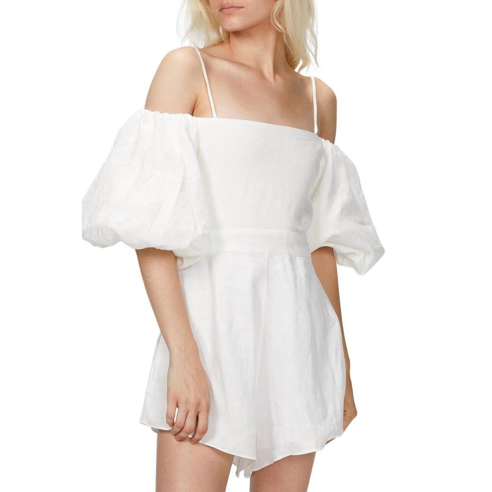NEW ADRIANA DEGREAS linen playsuit with double knot in white